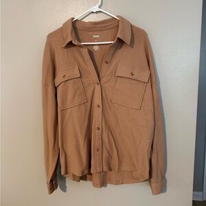 Women’s Tan Button-Up Waffle Shirt